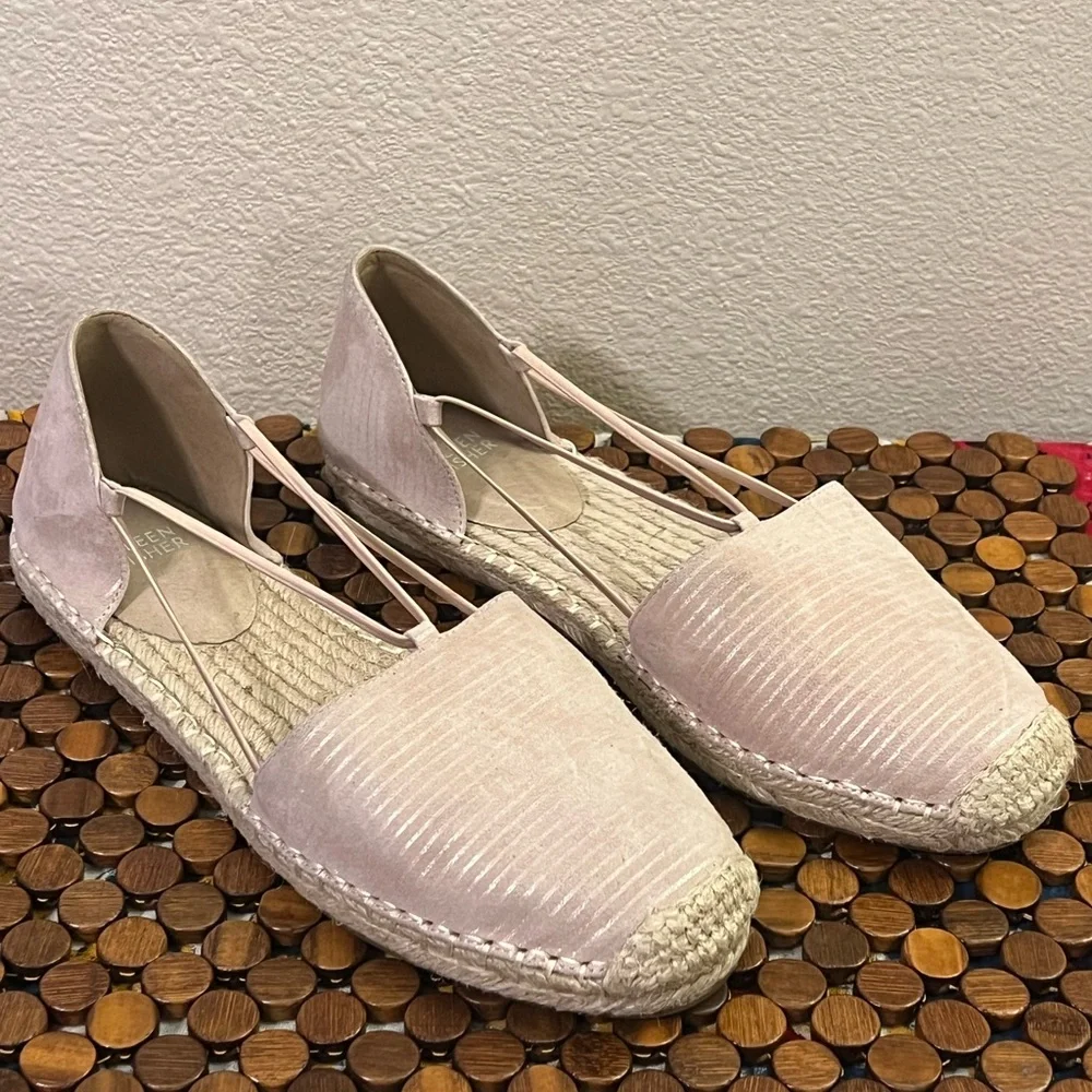 Eileen Fisher Lee Espadrille Flats Blush Print Subtle Metallic Stripes Size 10